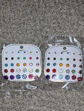 Multicolor Crystal Stud Earring Set - 24 Pairs